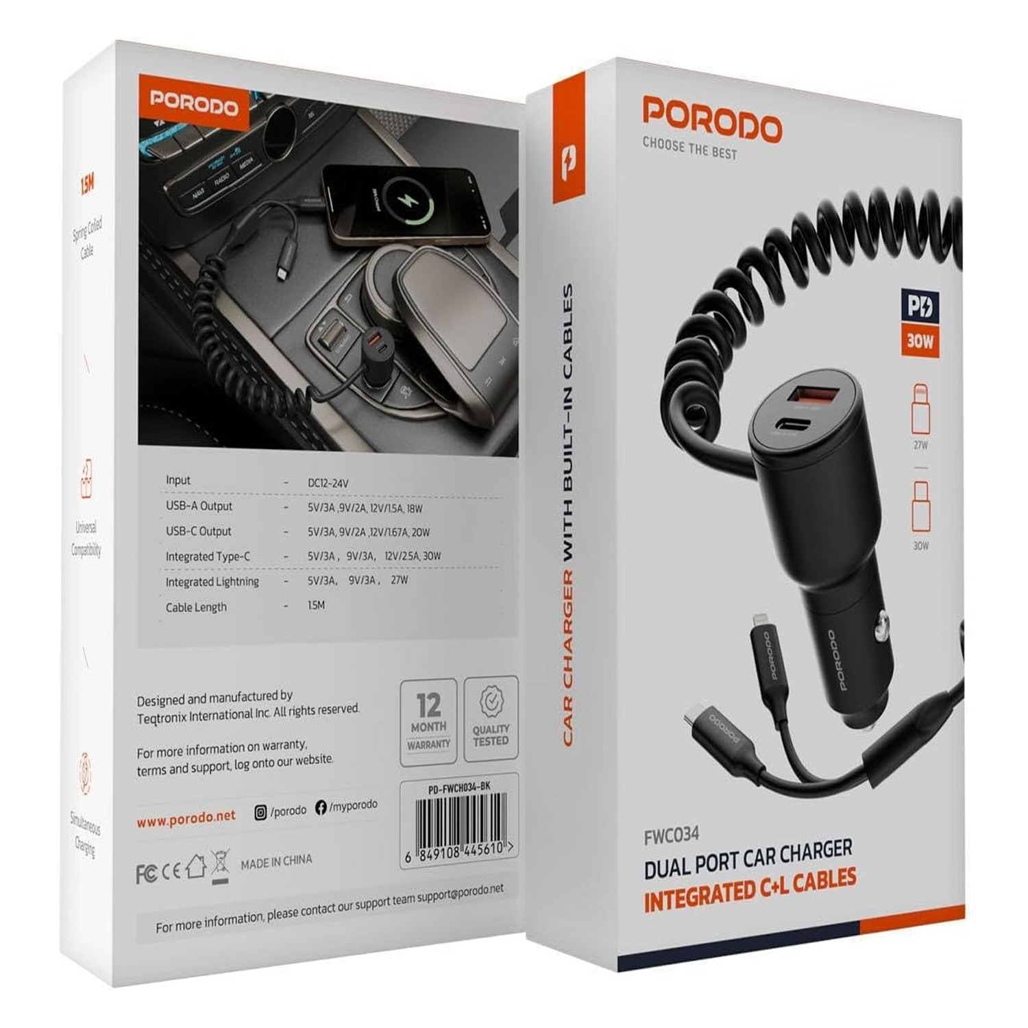 Porodo 4.8A Power Bullet Dual USB Car Charger with Cable — image 3