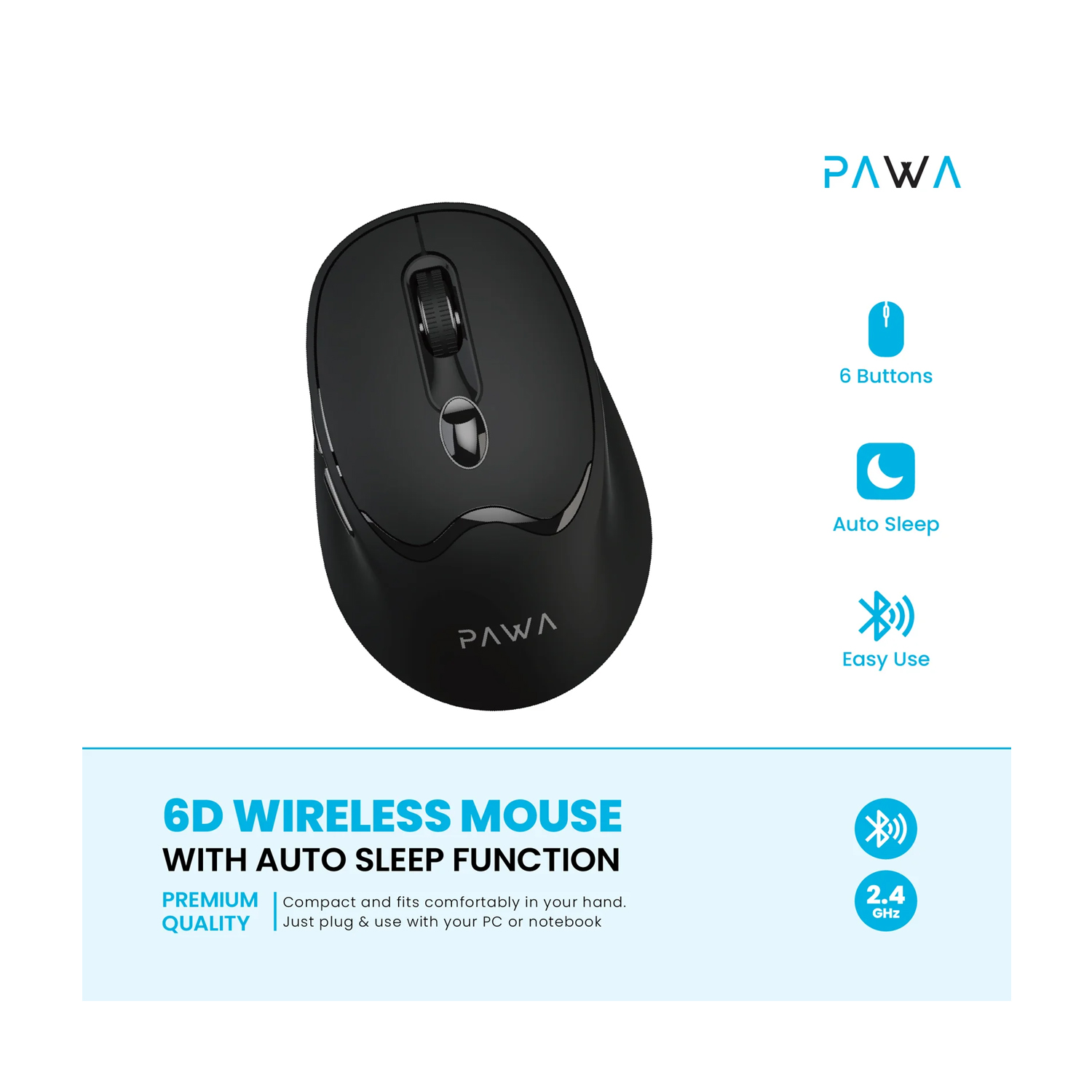 Pawa 6D Wireless Mouse With Auto Sleep Function Black — image 4