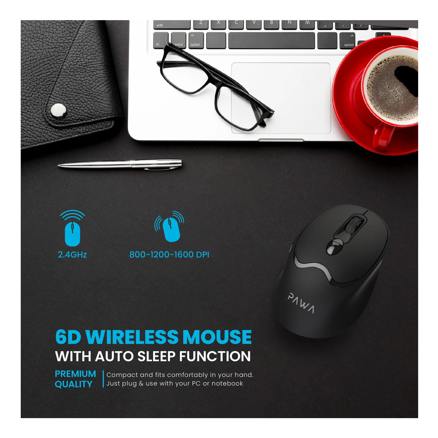 Pawa 6D Wireless Mouse With Auto Sleep Function Black — image 3