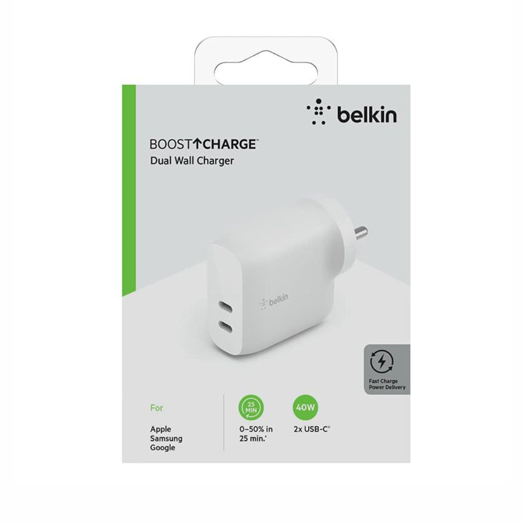 Belkin BoostCharge Dual 20W USB-C PD Wall Charger 40W WCB006myWH — image 4