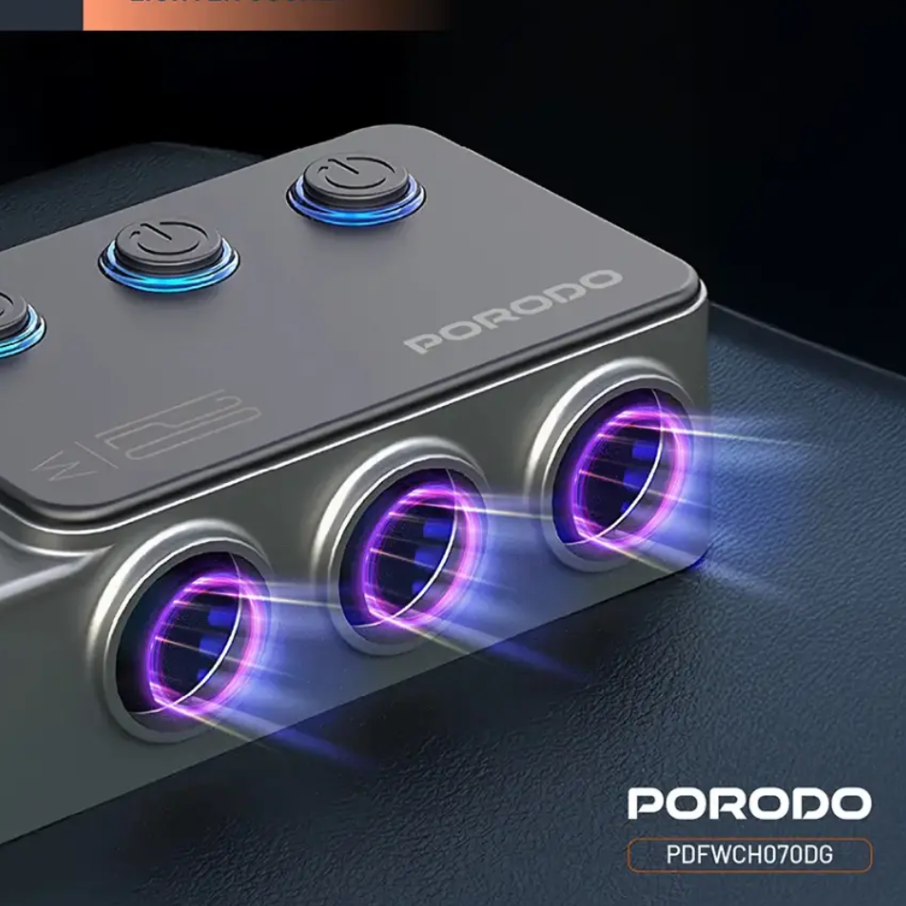 Porodo 120W Car Charger Hub Tripple Port Lighter Socket — image 5