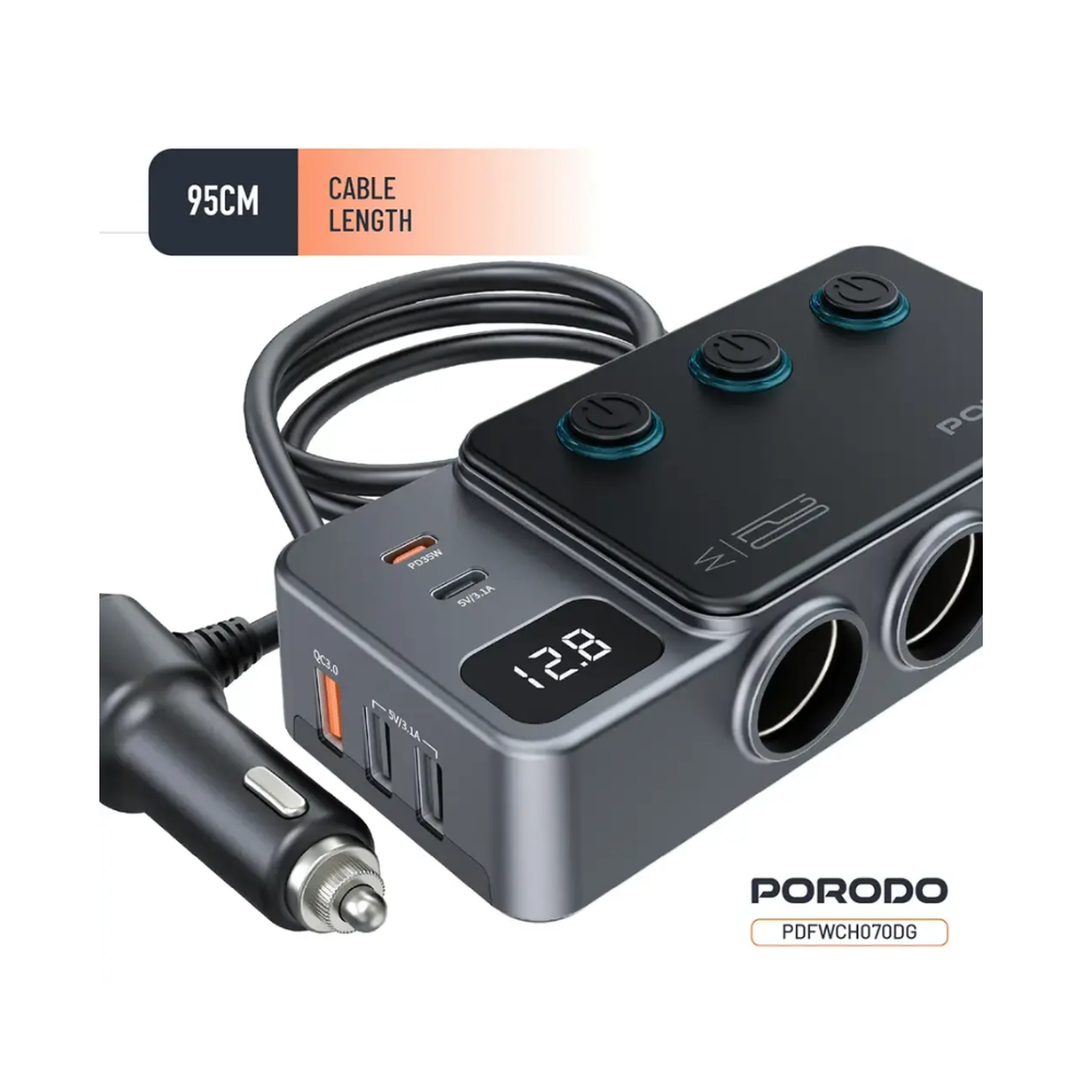 Porodo 120W Car Charger Hub Tripple Port Lighter Socket — image 2