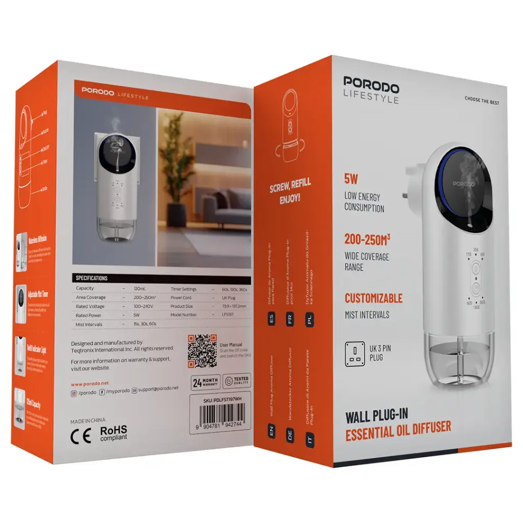 Porodo Lifestyle Wall Plug In Essential Oil Diffuser — image 7