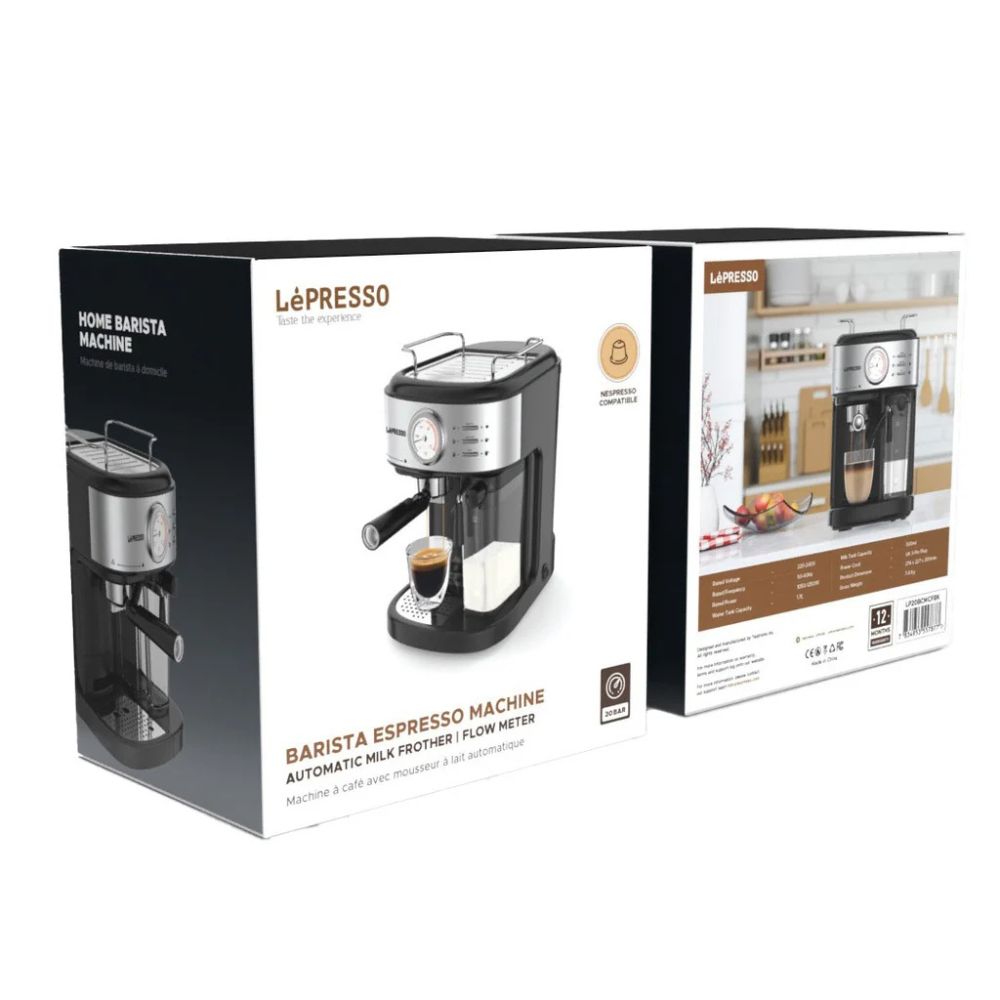LePresso Barista Espresso Machine Automatic Milk Frother & Flow Meter LP20BCMCFBK — image 3