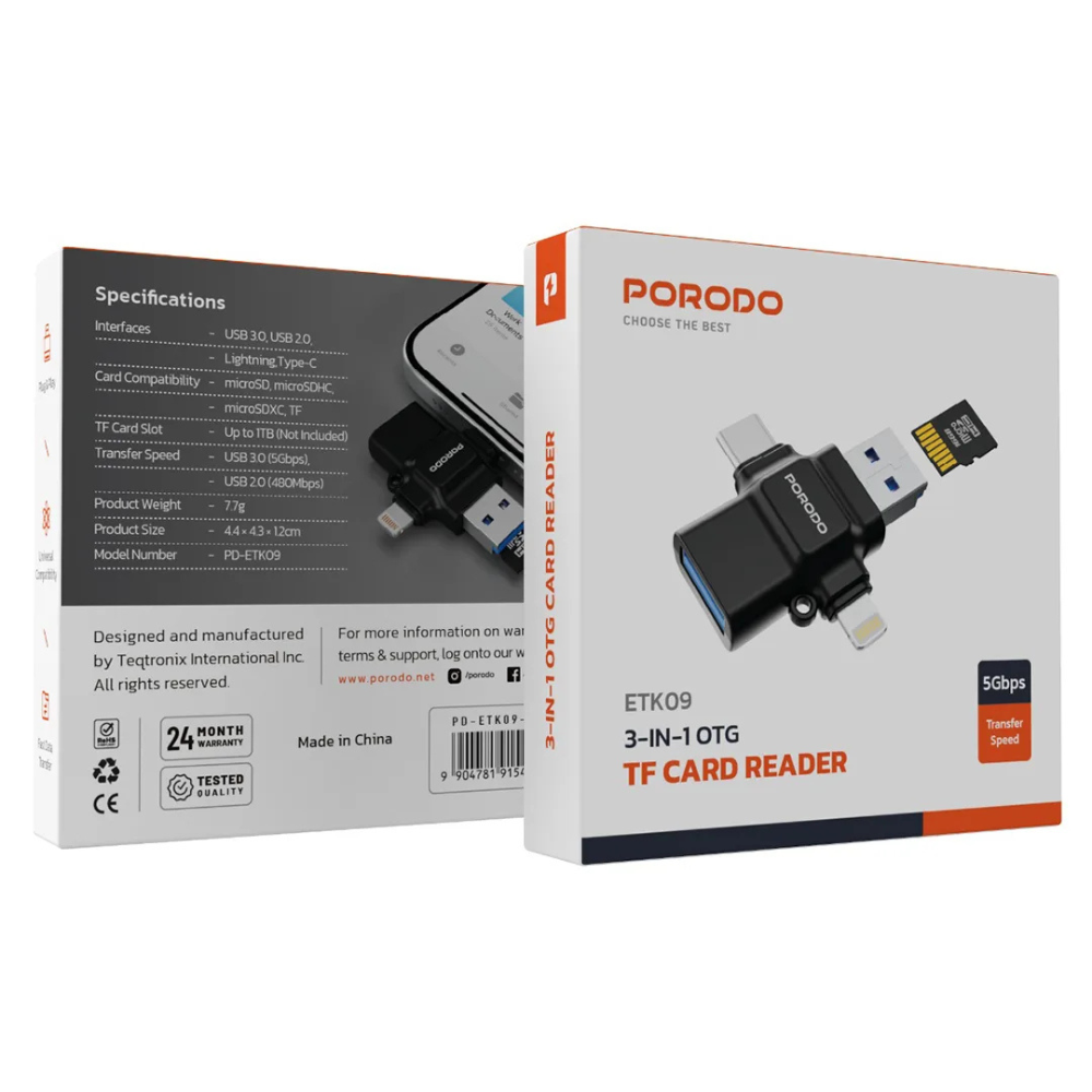 Porodo USB to OTG TF Card Reader — image 2