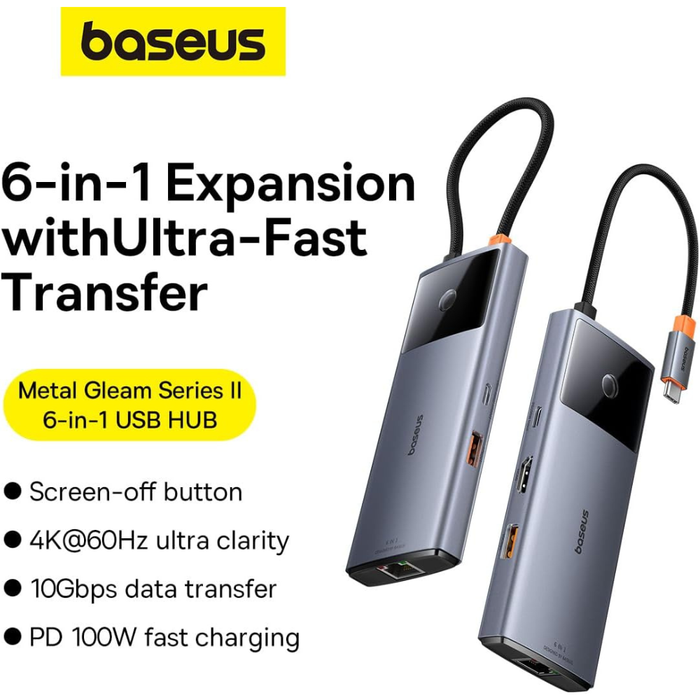 Baseus Metal Gleam Series II 6 in 1 USB Hub — image 2