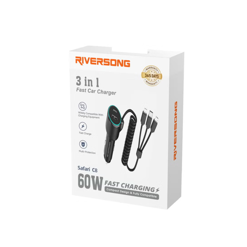 Riversong Safari C8 4 in 1 60W Fast Car Charger with Cables — image 3