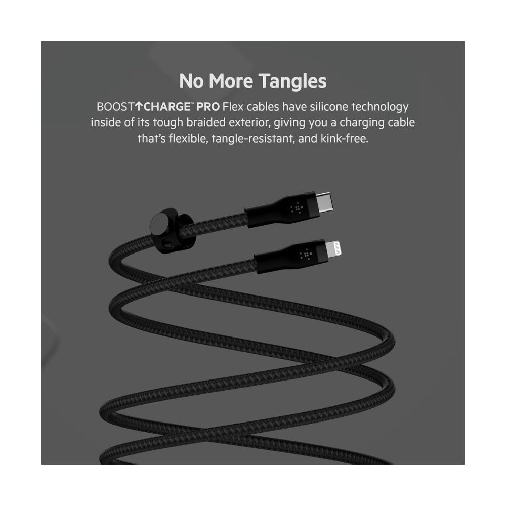 Belkin BoostCharge Flex USB-C Silicone Cable with Lightning Connector, 3M, Black — image 2