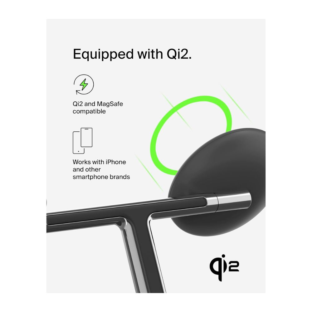 Belkin BoostCharge 3-in-1 Qi2 wireless charger, MagSafe compatible, for Apple iPhone 16 Series, Apple Watch, AirPods, PSU Included - Black / White — image 4