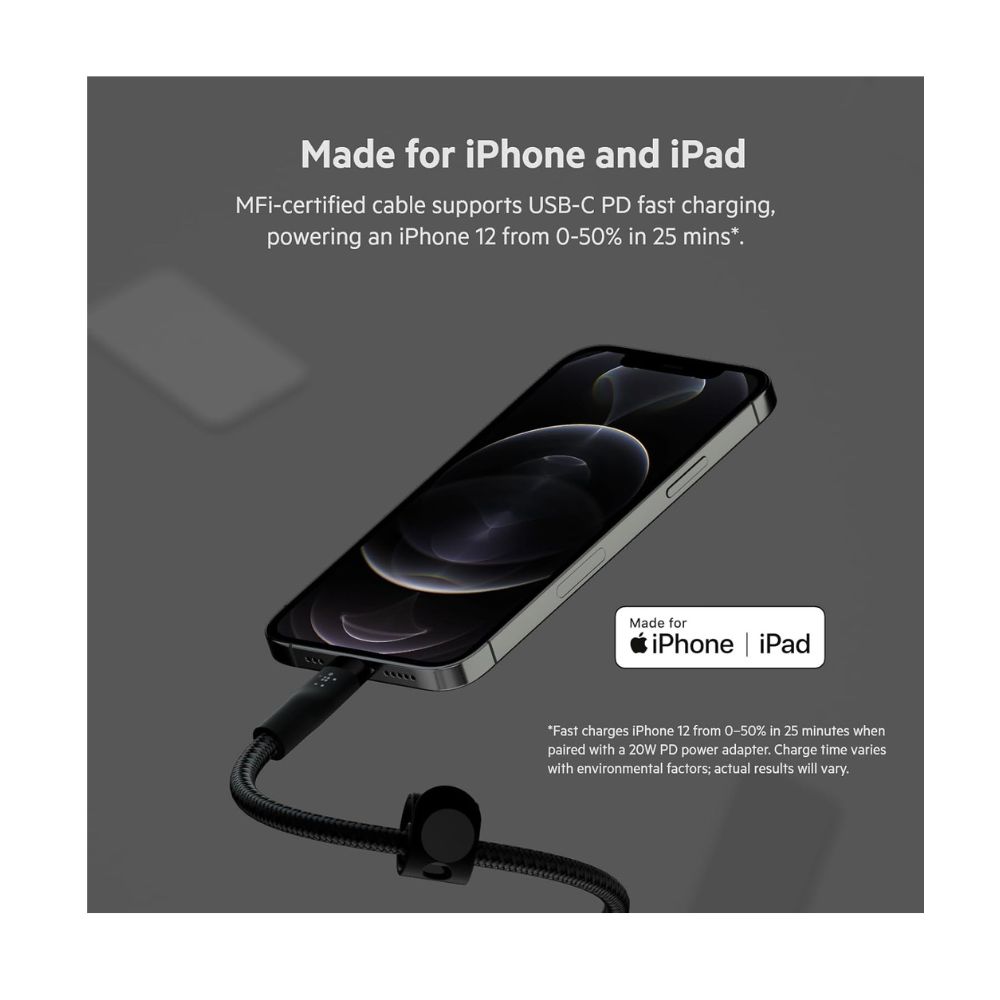 Belkin BoostCharge Flex USB-C Silicone Cable with Lightning Connector, 3M, Black — image 3