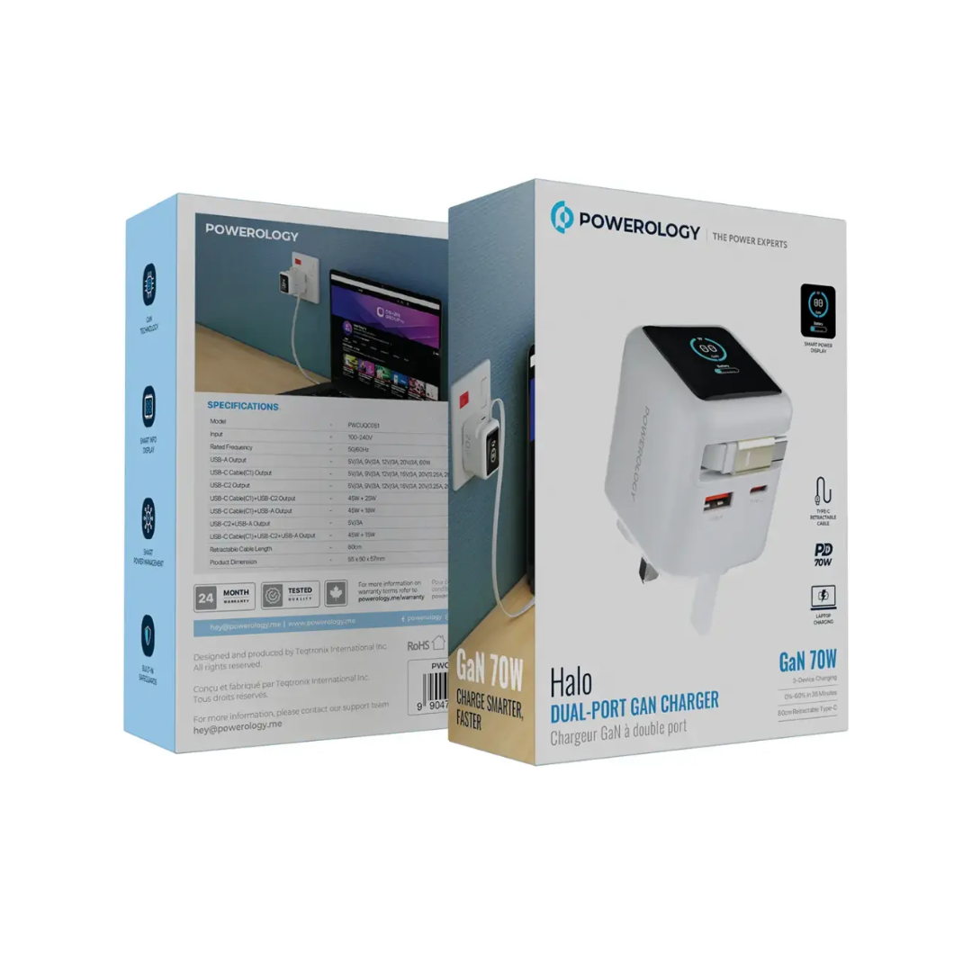 Powerology Hola Dual Port GAN Charger 70W Gray — image 2