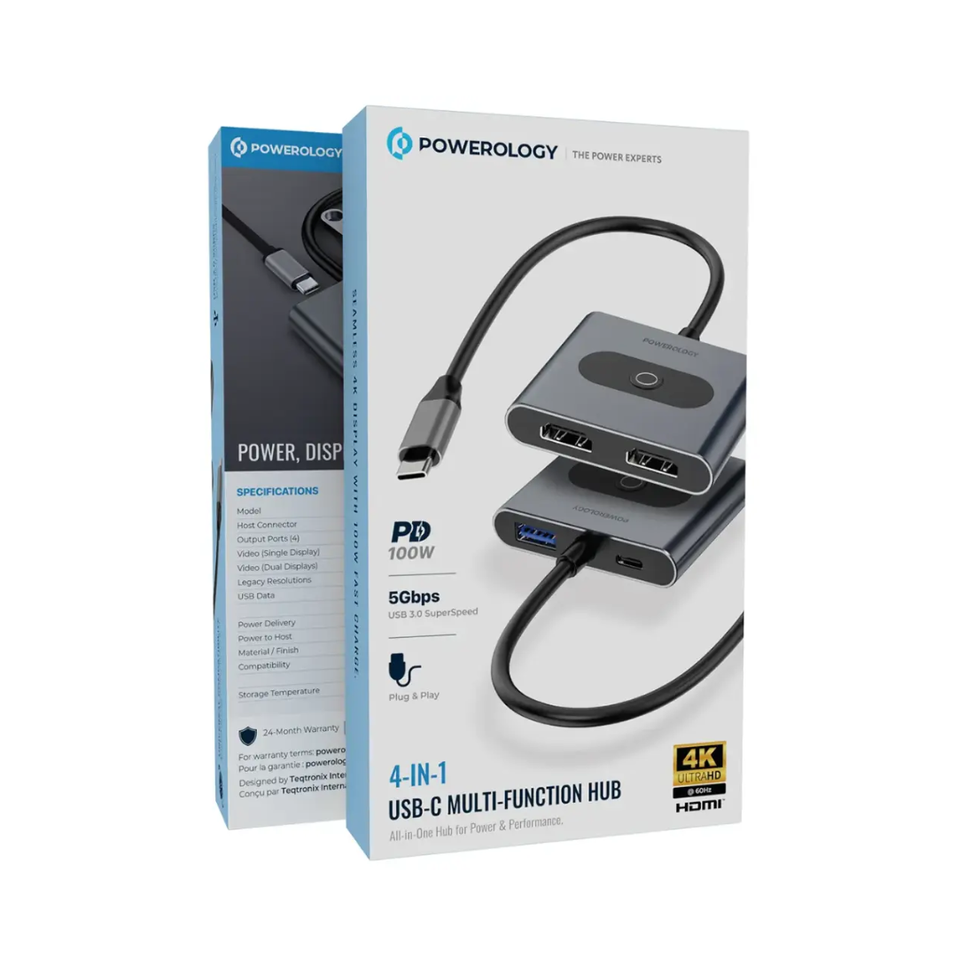 Powerology 4 in 1 Multi Function Hub PD 100W PWFX2508AGY — image 2