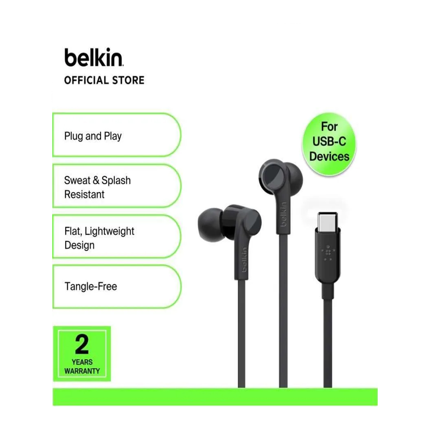 Belkin SoundForm Headphones with USB-C Connector, Black — image 2