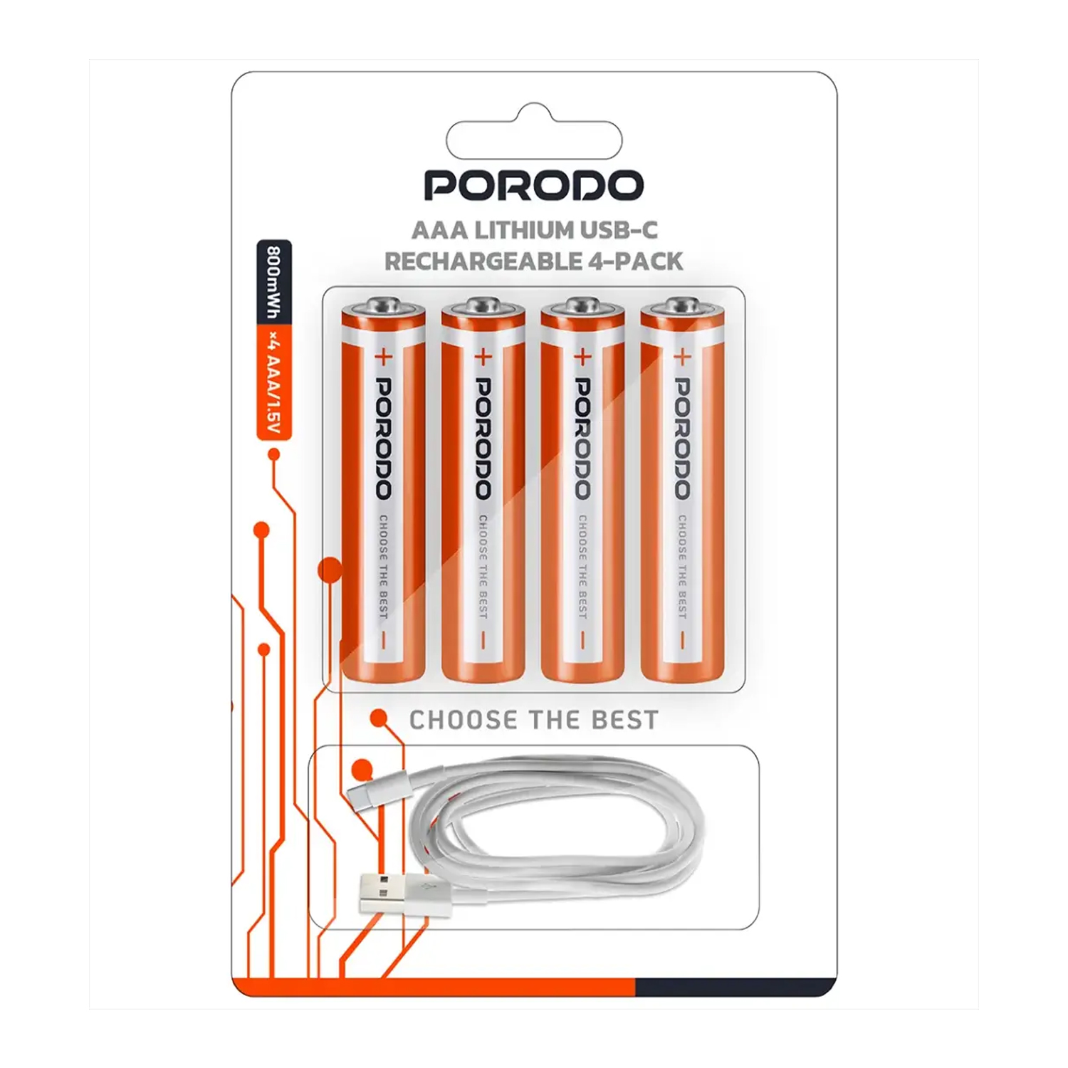 Porodo AA Lithium USB C Rechargeable 4 Pack Battery PDAA25RB — image 2