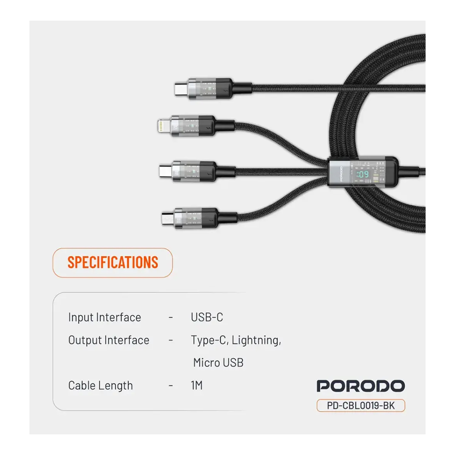 Porodo Transparent Type C Input Fast Charging Cable 60W — image 4