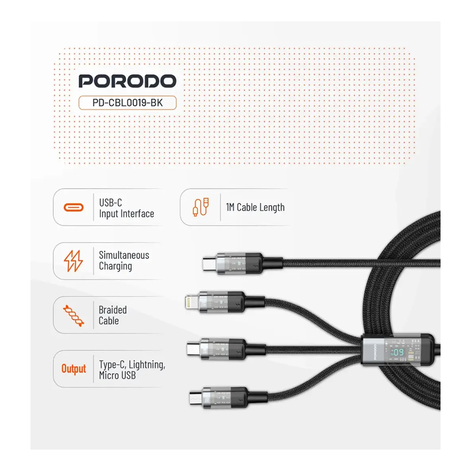 Porodo Transparent Type C Input Fast Charging Cable 60W — image 3