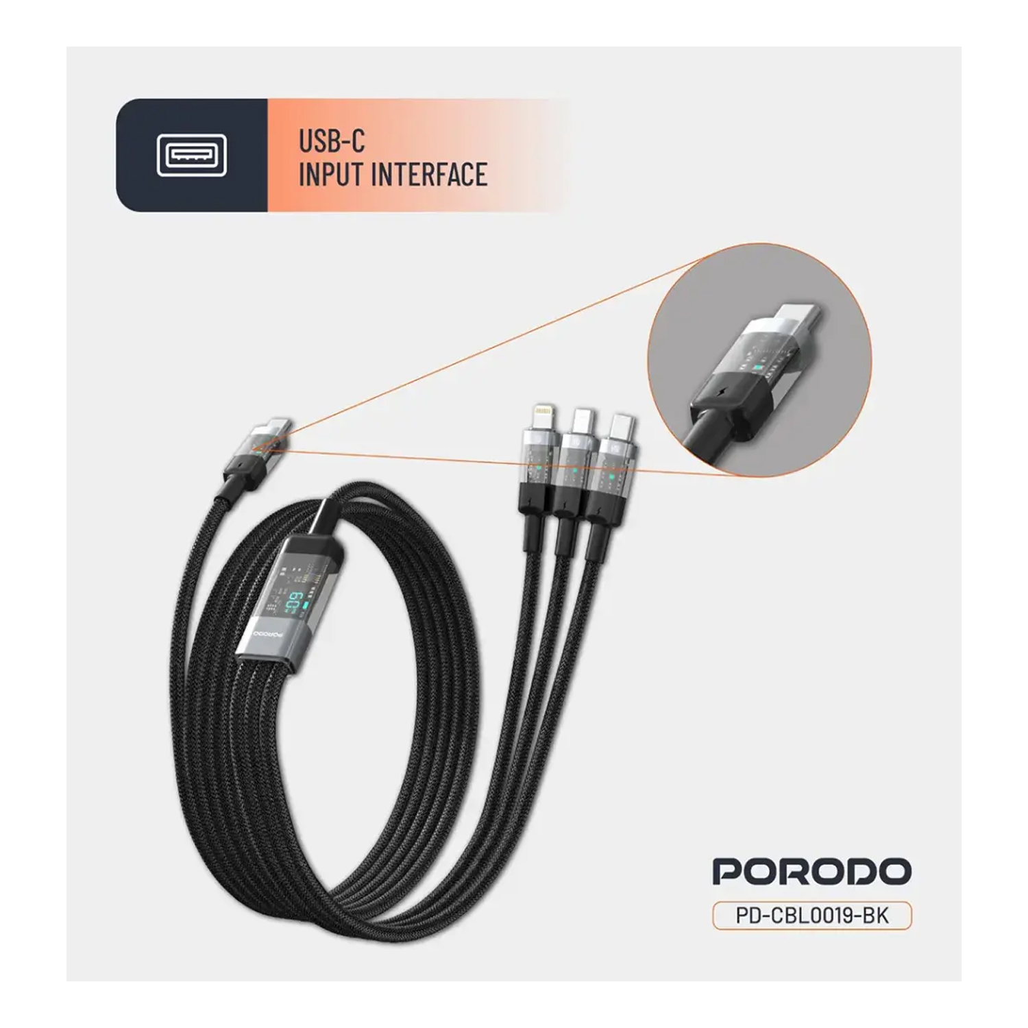 Porodo Transparent Type C Input Fast Charging Cable 60W — image 2