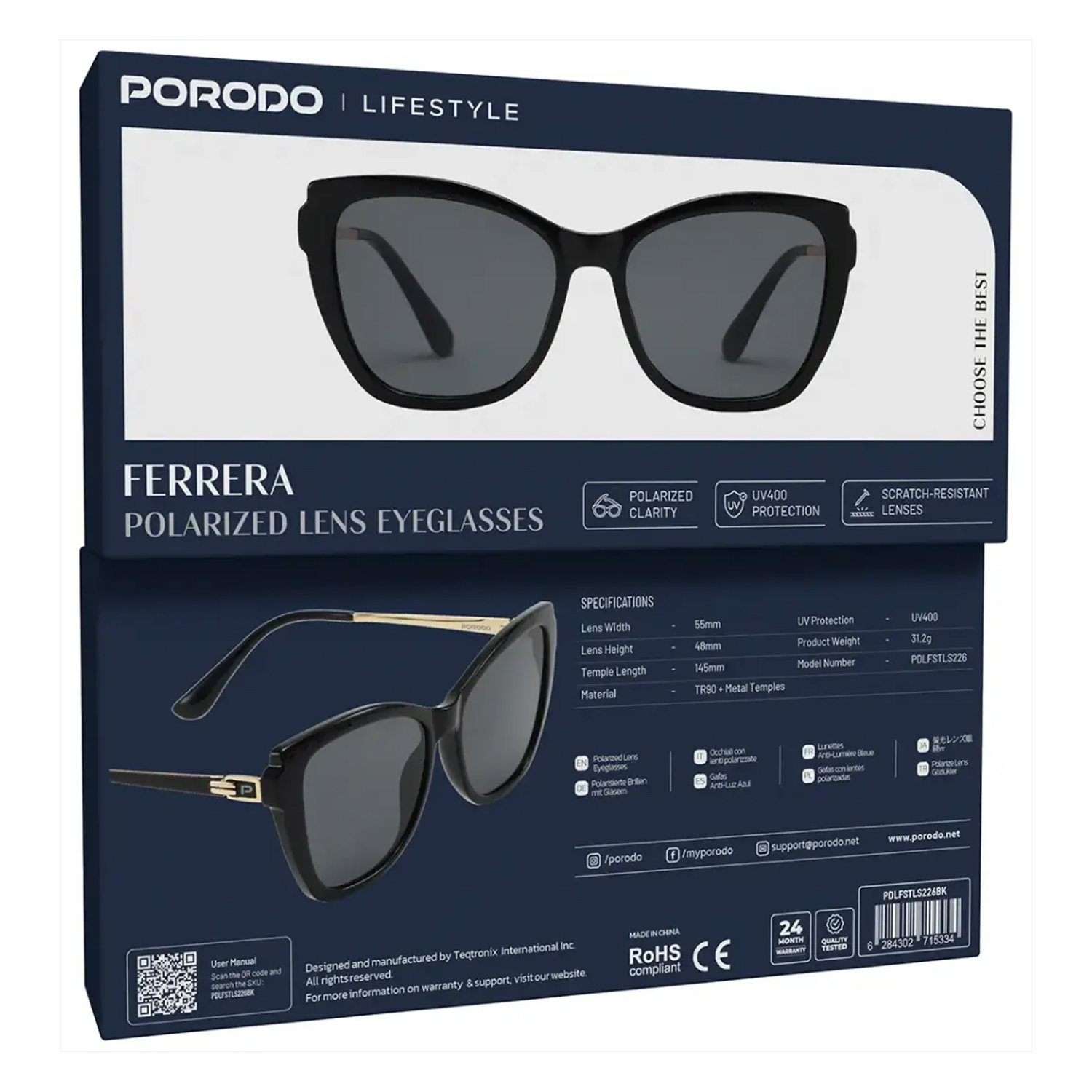 Porodo Lifestyle Ferrere Polarized Lens Eye Glasses-Black — image 2