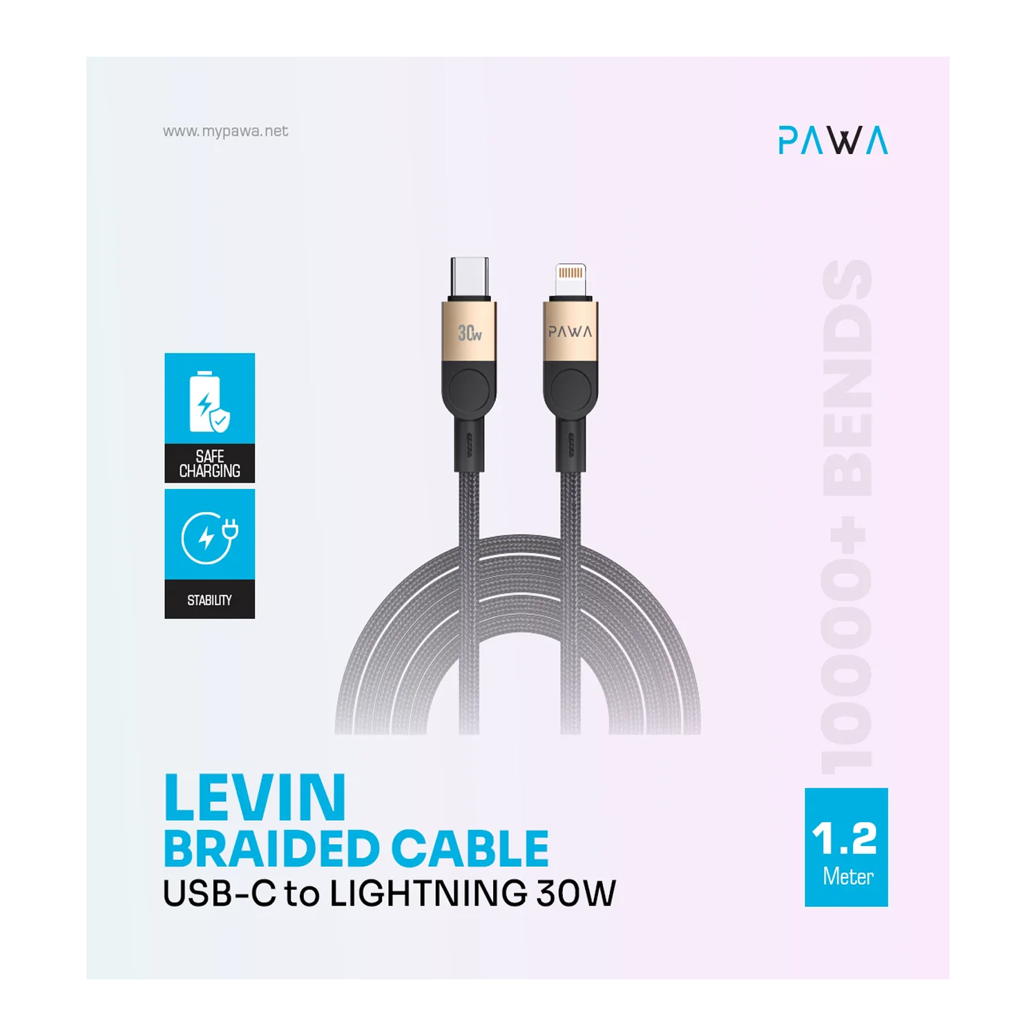 Pawa Levin USB C to Lightning Braided Cable 1.2M 30W Blk — image 3