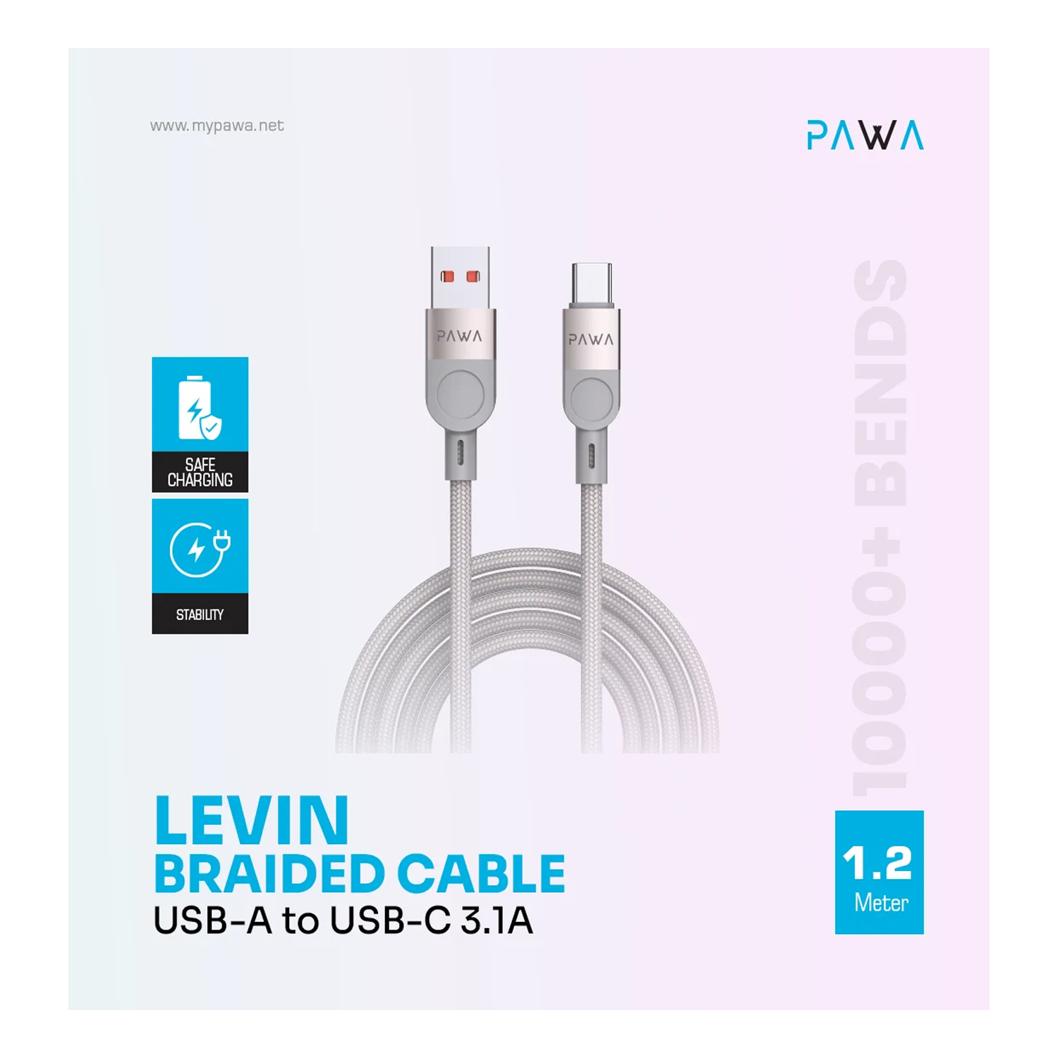 Pawa Levin USB A to Type C Braided Cable 1.2M — image 3