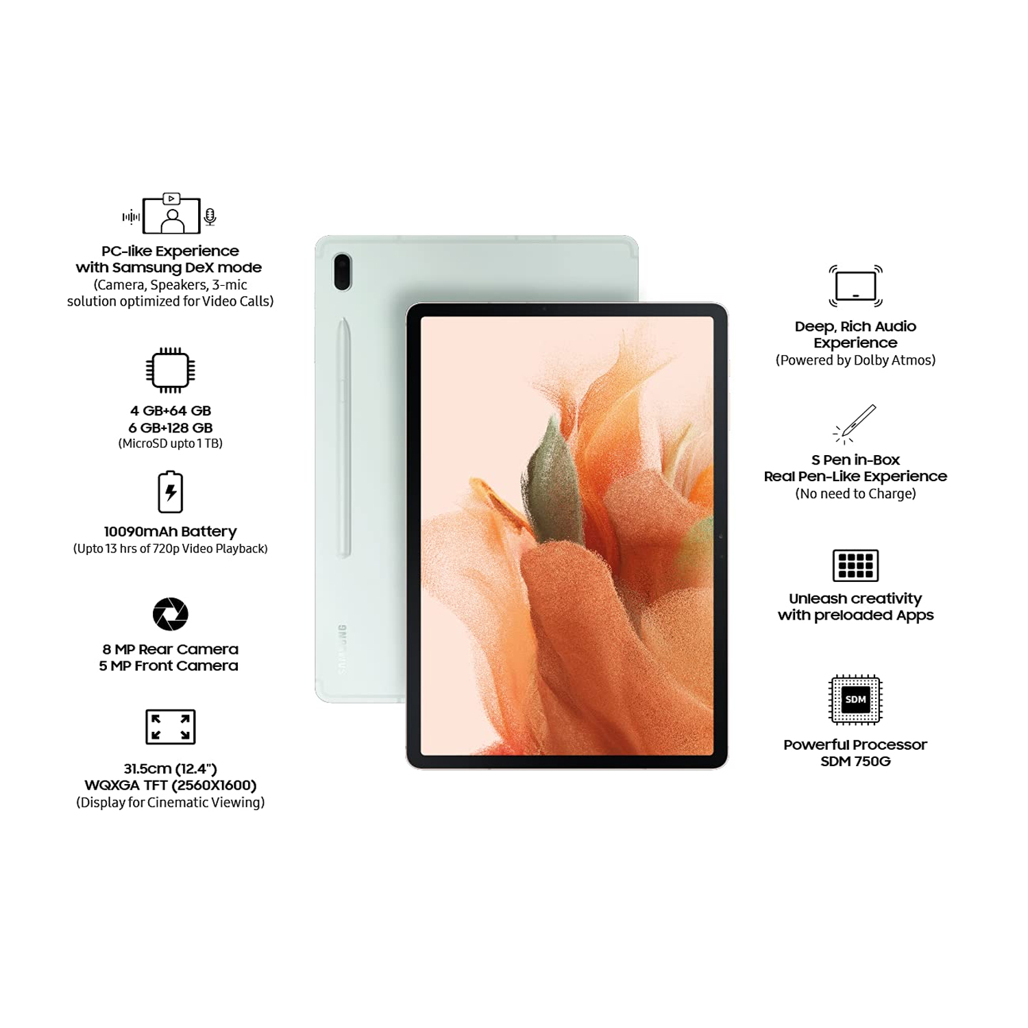 Samsung Galaxy SFE Lite 12.4 Inch 4GB 64GB 5G-Samsung Tab S7FE Mystic Green — image 3