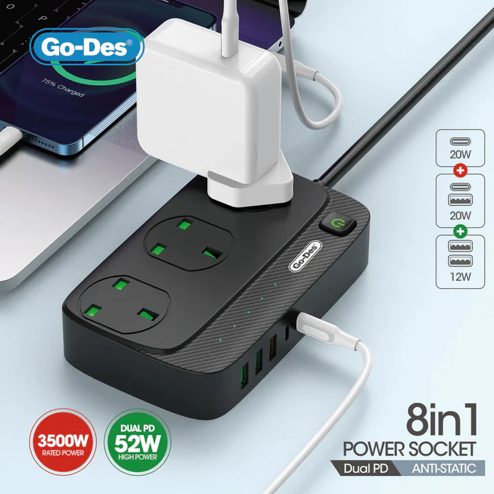 GO DES 8-in-1 Power Socket Dual PD 3500W 3M GD-G919 – Smart Power for All Your Devices — image 3