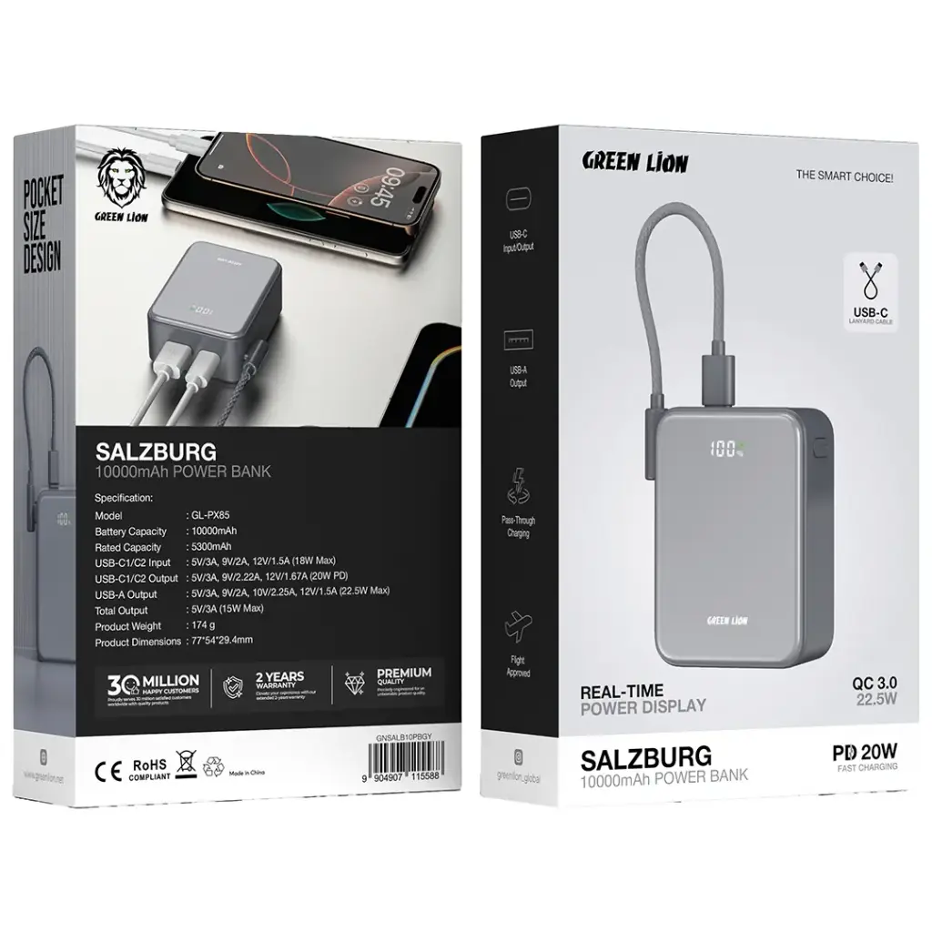 Green Lion Salzburg 10K Power Bank Grey GNSALB10PBGY — image 2