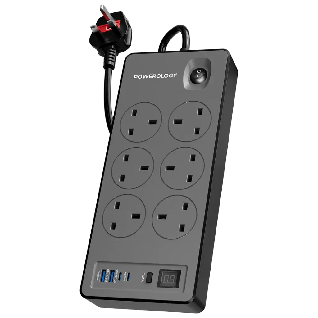 POWEROLOGY Timing Control USB 6-Socket 20W AC Power Strip 2990W — image 3