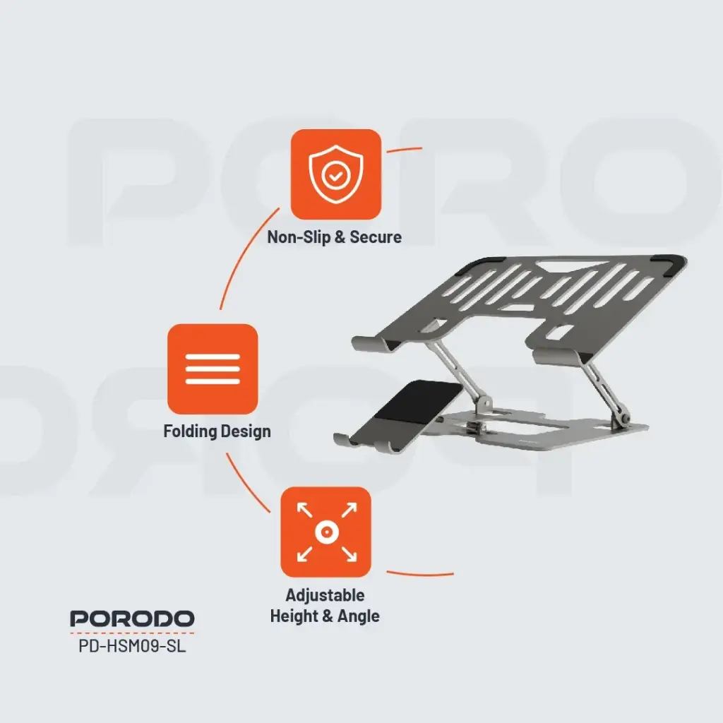 PORODO 2-in-1 Adjustable and Foldable Laptop with Mobile Stand PD-HSM09-SL — image 5