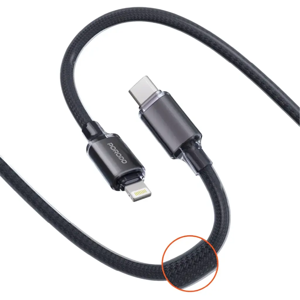 Porodo USB C to Lightning Braided Cable Blk PDCBL0037BK — image 3