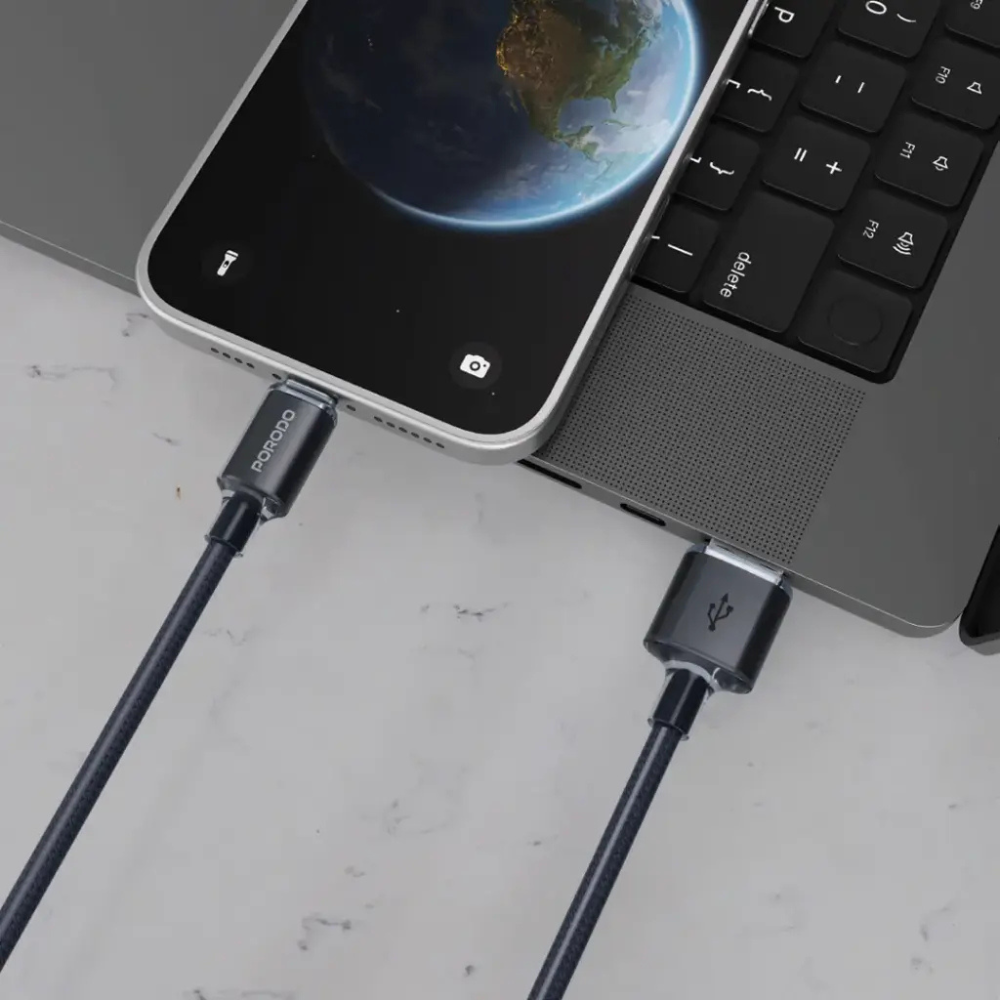 Porodo USB A to Lightning Braided Cable Blk PDCBL0036BK — image 2
