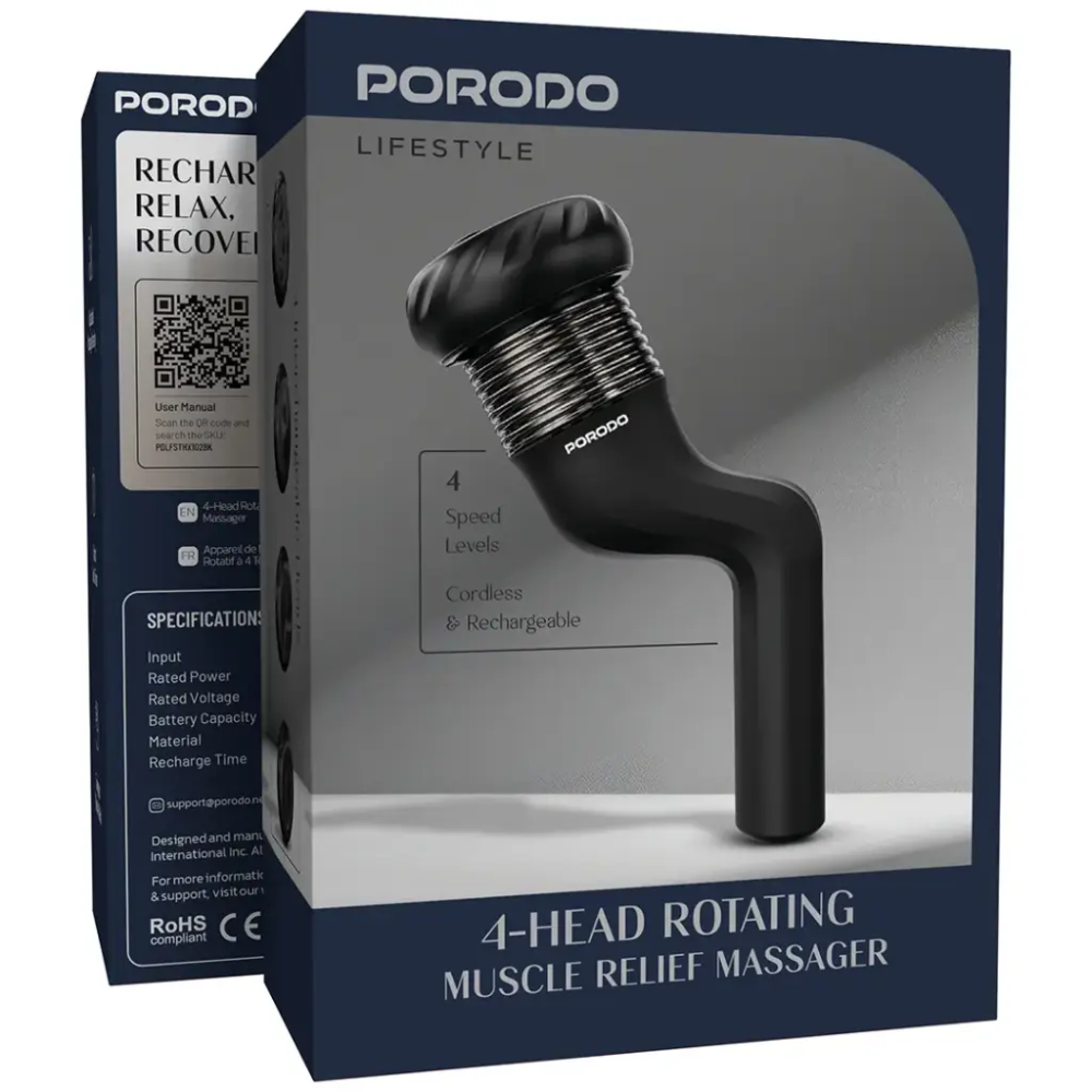 Porodo Lifestyle 4 Head Rotating Design Muscle Relief Massager Black PDLFSTHX102BK — image 2
