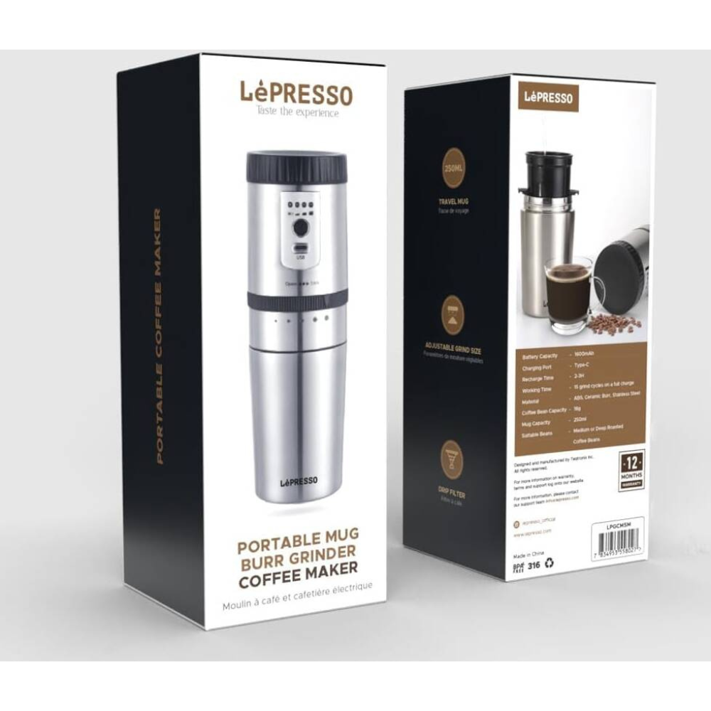 Lepresso Portable Mug Burr Grinder Coffee Maker 250ML Silver Lpgcmsm — image 3