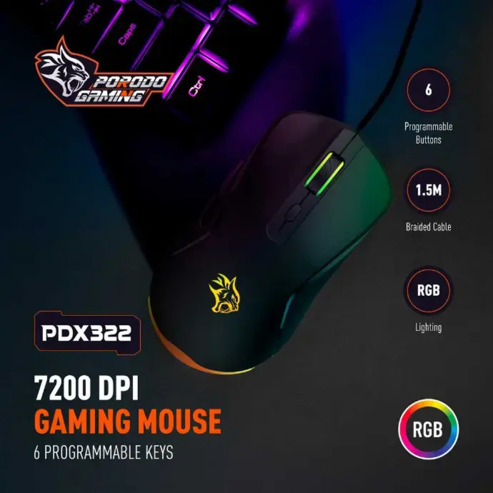 Porodo Gaming Mouse 6 Programmable Key with 7200 DPI PDX322 — image 2