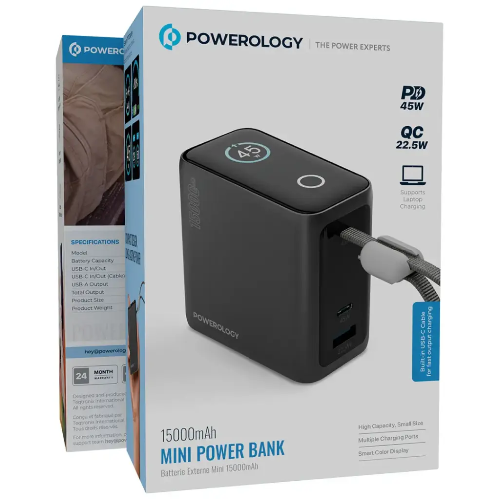 Powerology 15000 mAh Mini Power Bank PD 45W, QC 22.5W PPBCHA60B — image 3