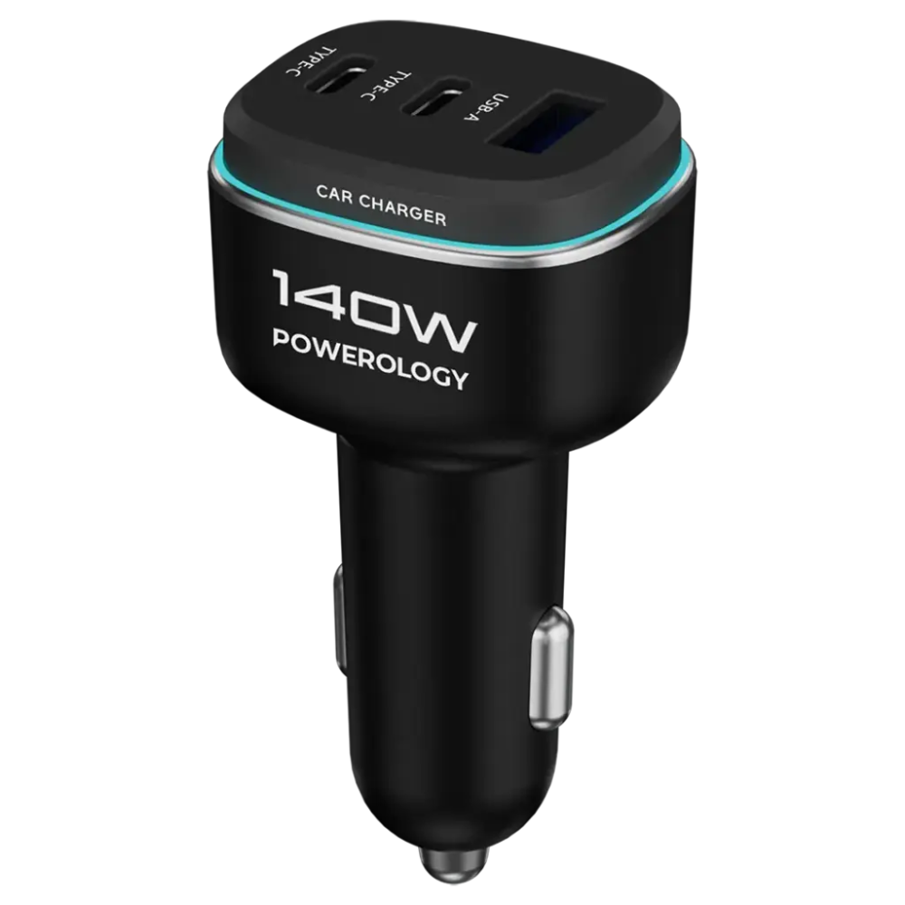 Powerology 140W Triple Port High Power Car Charger with Type C Cable PCCSRO24BKGYC — image 1