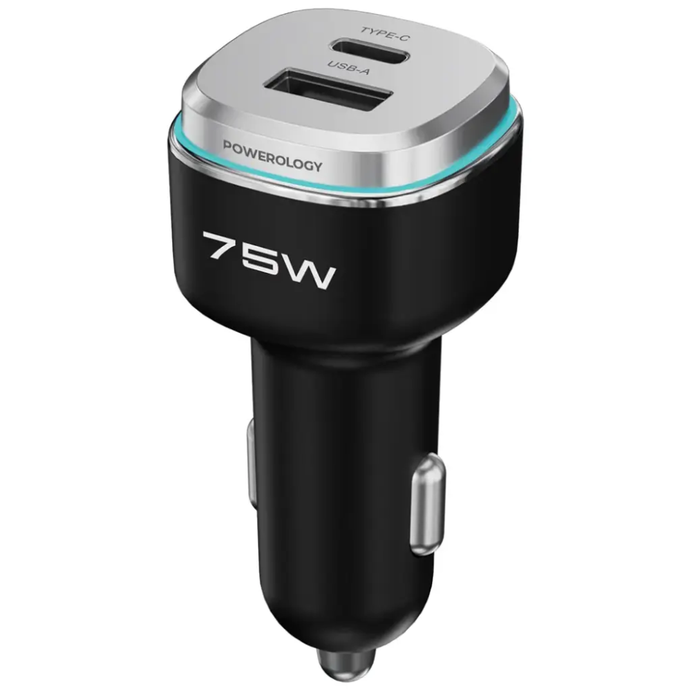 Powerology 75W Dual Port High Power Car Charger with Type C PCCSR024BKGYC — image 2
