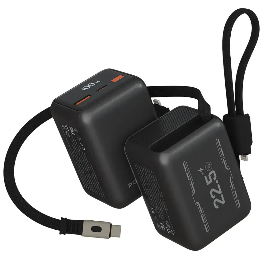 Porodo Voltra 10000 mAh Power Bank Retractable Type C Cable PDPBFCH2210BK — image 1