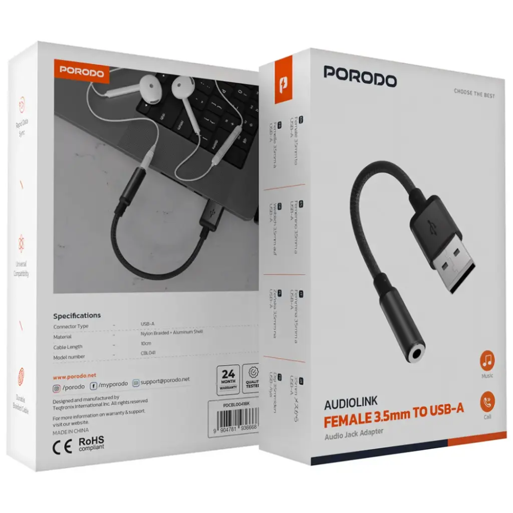 Porodo Audio Link Female 3.5MM to USB A Audio Jack Adapter PDCBL0041BK — image 3