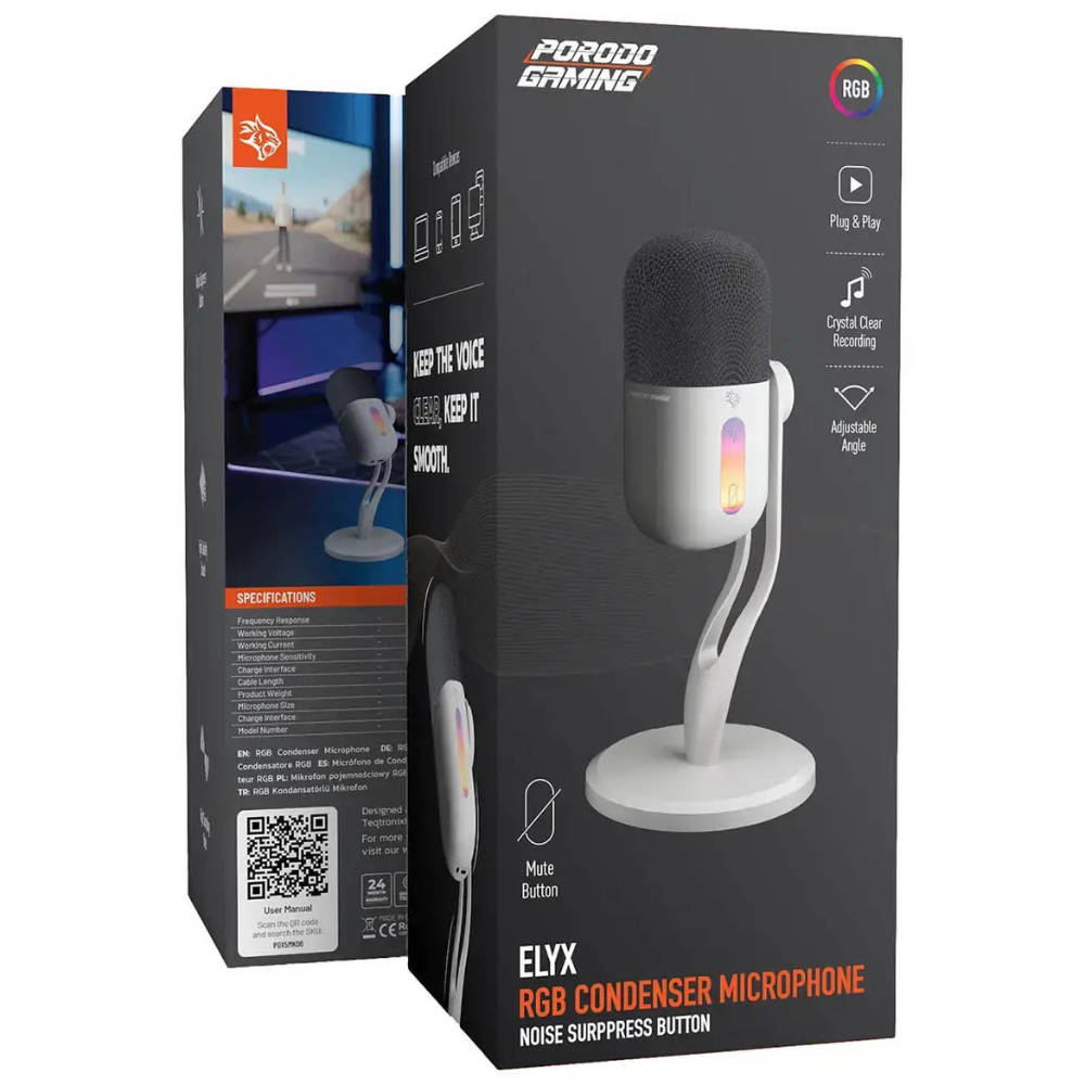 Porodo Gaming Elyx USB Condenser Microphone with RGB Lights White PDX5MK06WH — image 2