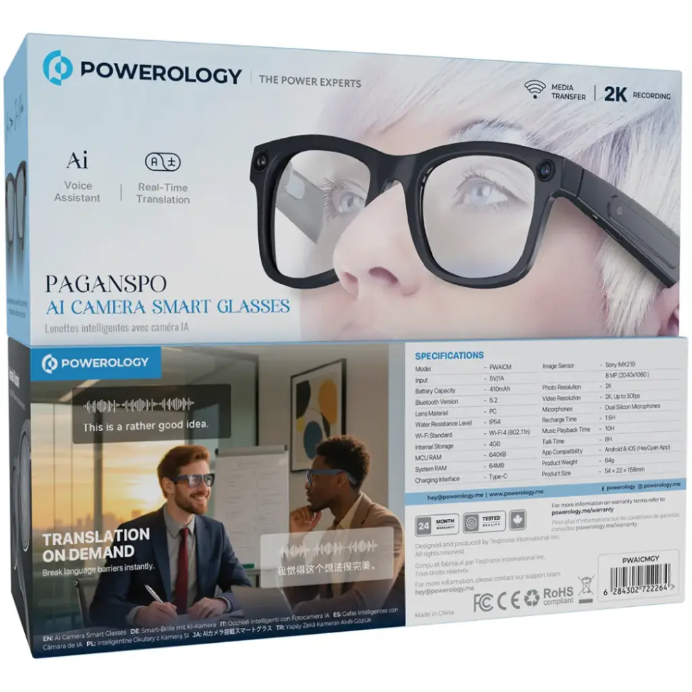 Powerology Paganspo AI Glass with Camera + Audio Gray — image 3