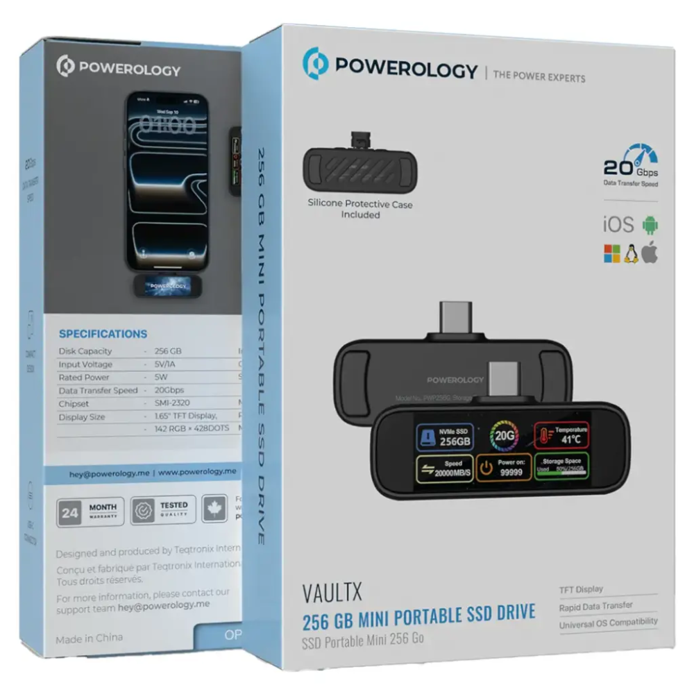 Powerology Vaultx 256 GB Mini Portable SSD Drive 20 Gbps PWP256GBK — image 2