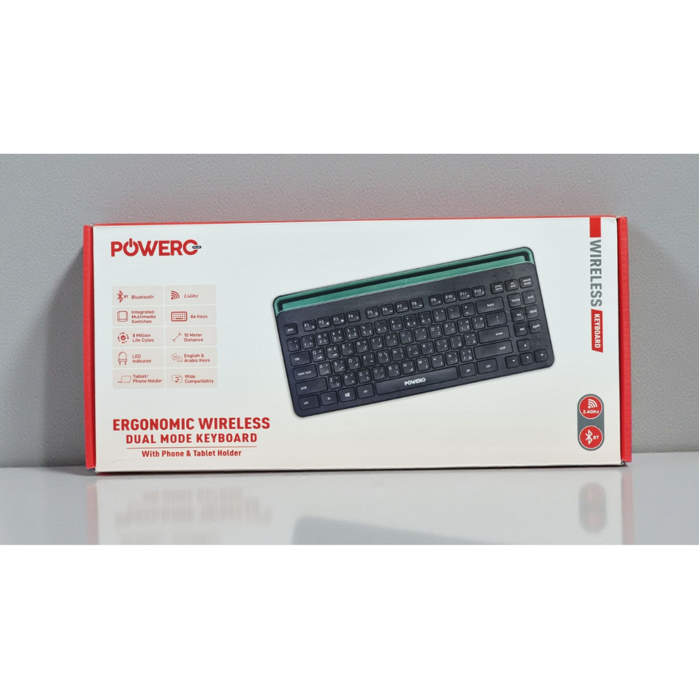 Powero Plus Ergonomic Wireless Dual Mode Keyboard with Phone & Tablet Holder Black PWK2K5T1 — image 1