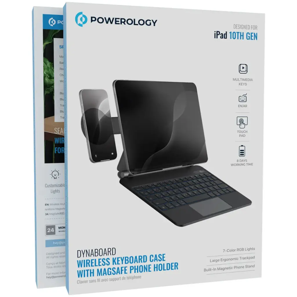 Powerology Dynaboard Wireless Keyboard Case with MagSafe Phone Holder for I Pad 10TH Gen PWMK10BK — image 2