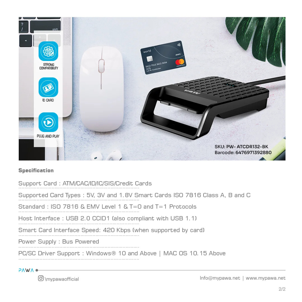 Pawa Slim Single Slot Smart Card Reader PW-ATCDR132-BK — image 2