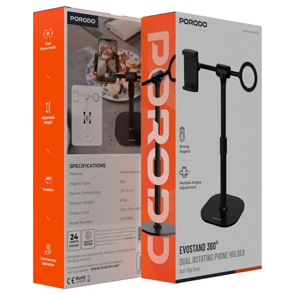 Porodo Evostand 360 Dual Rotating Phone Holder Black PDTS18BBK — image 2