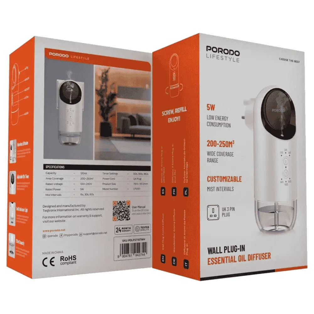 Porodo Essential Oil Diffuser - 120mL Wall Plug Waterless Aromatherapy — image 3
