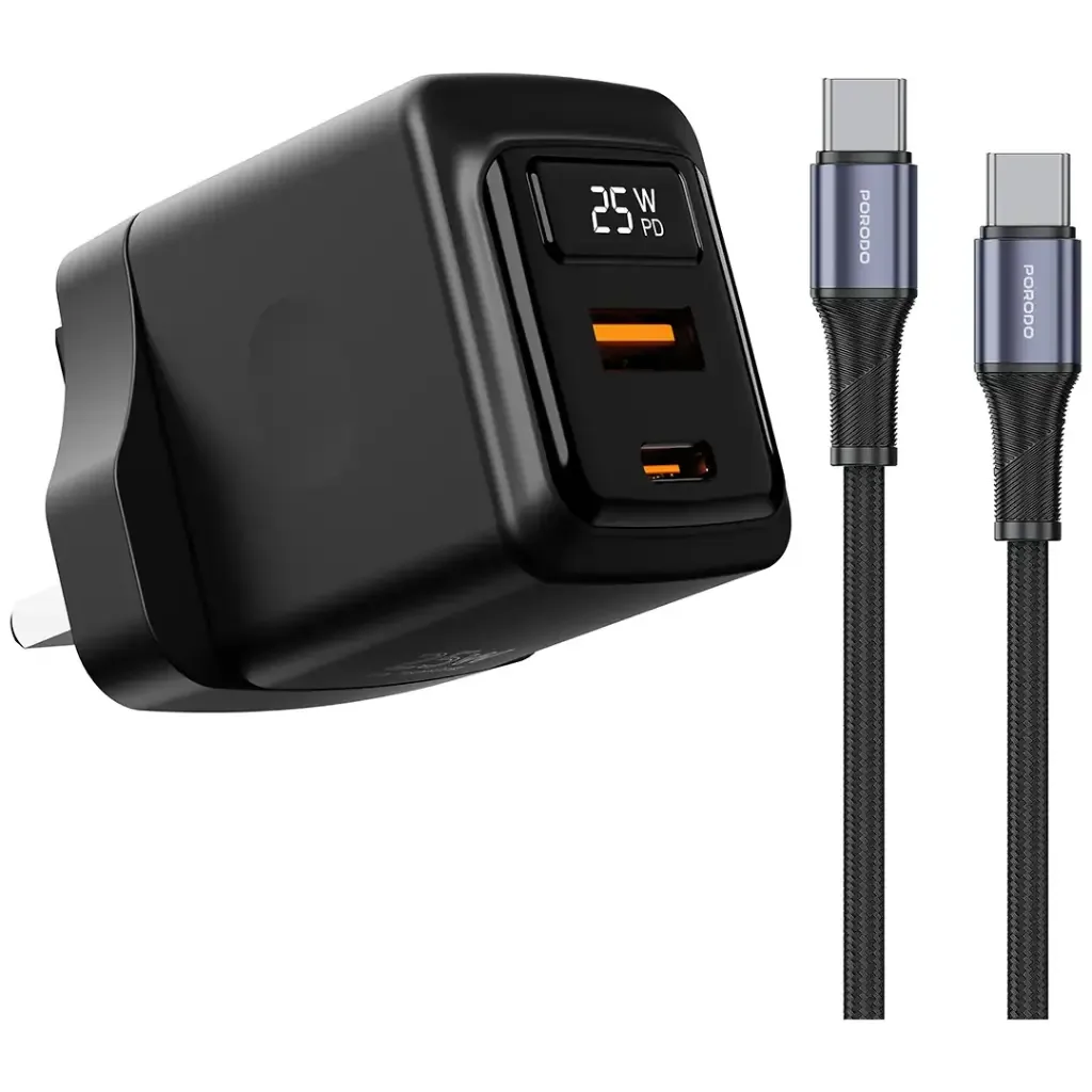 Porodo GAN 25W Multiport Wall Charger with USB C to Lightning Cable — image 1