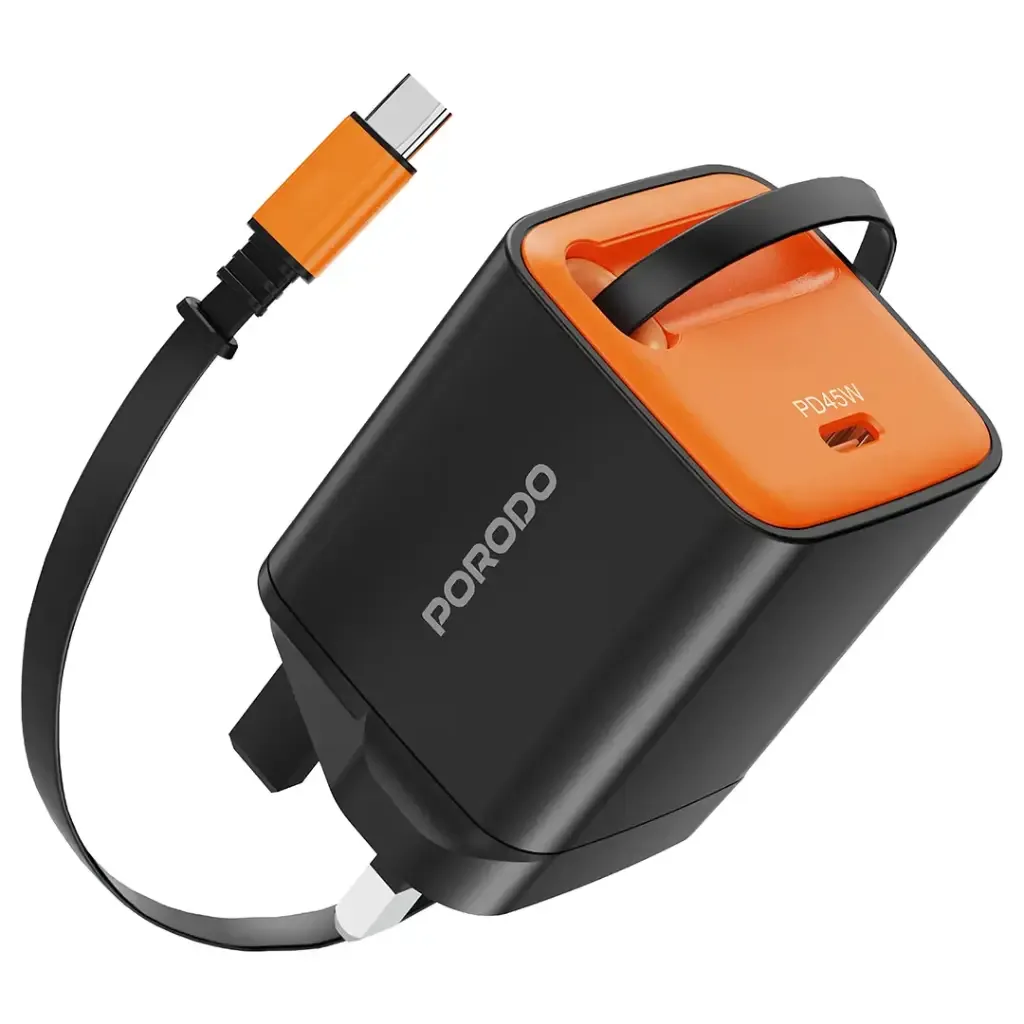 Porodo Tezpatro 45W PD GAN Charger with Retractable USB C Cable — image 1