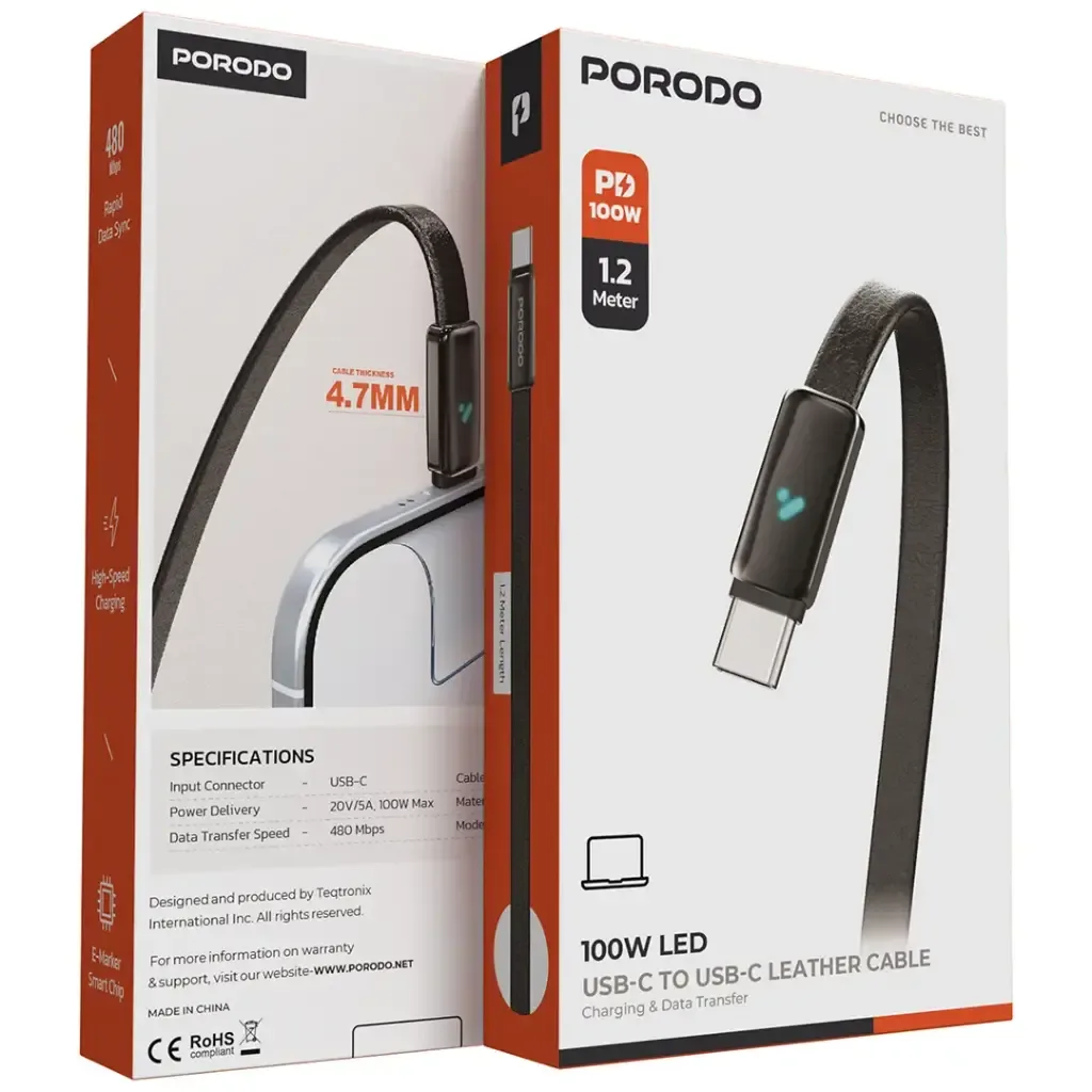 Porodo 100W LED USB C to USB C Leather Cable 1.2M — image 3